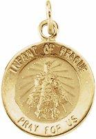 14k yellow 12 mm round infant of prague medal