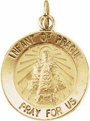 14k yellow 15 mm round infant of prague medal