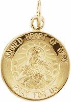 14k yellow 12 mm sacred heart of mary medal