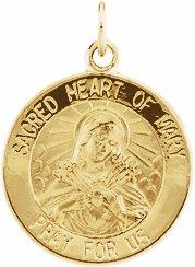 14k yellow 15 mm sacred heart of mary medal