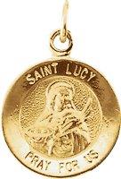 14k yellow 12 mm round st. lucy medal