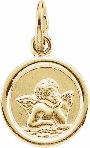 14k yellow 10 mm round cherub angel medal