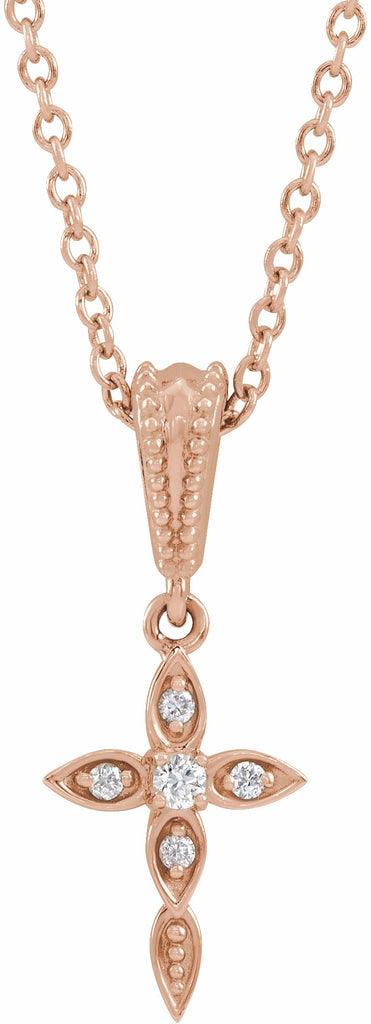 14k rose .03 ctw diamond petite vintage-inspired 16-18" cross necklace