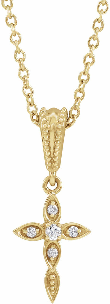 14k yellow .03 ctw diamond petite vintage-inspired 16-18" cross necklace