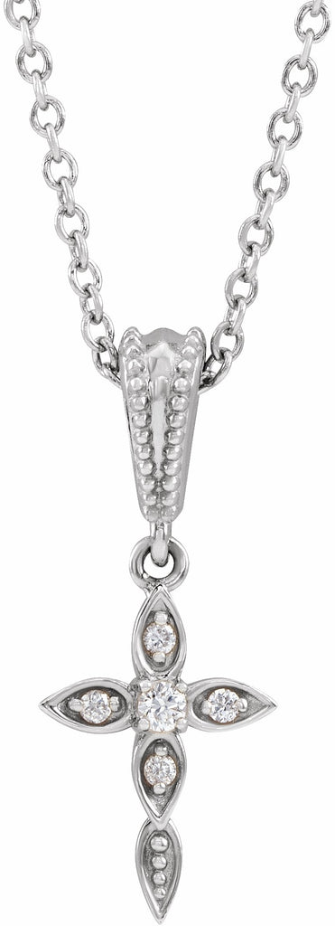 platinum .03 ctw diamond petite vintage-inspired 16-18" cross necklace