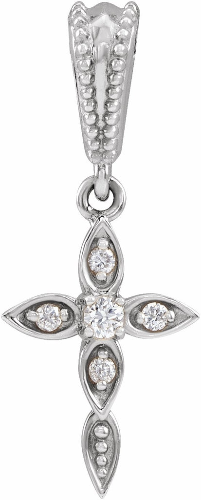14k white .03 ctw diamond petite vintage-inspired cross pendant