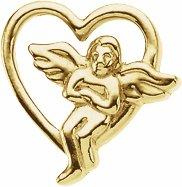 14k yellow 9x9 mm heart with angel lapel pin