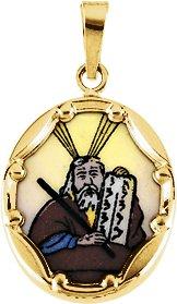 14k yellow 17x13.5 mm moses hand-painted porcelain medal