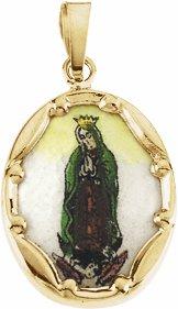14k yellow 20x15 mm our lady of guadalupe hand-painted porcelain medal