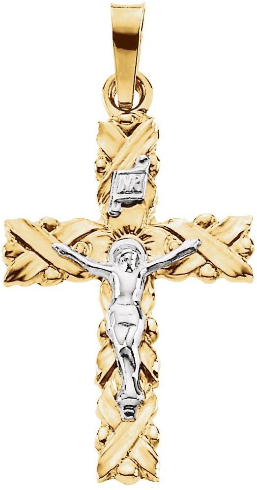 14k yellow & white 22x15.5 mm crucifix pendant