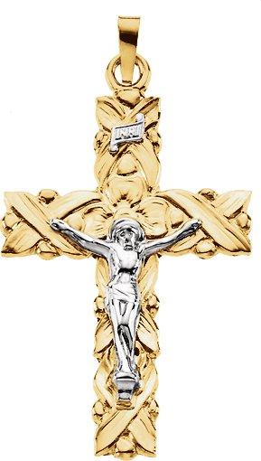 14k yellow & white 34.5x23.5 mm crucifix pendant