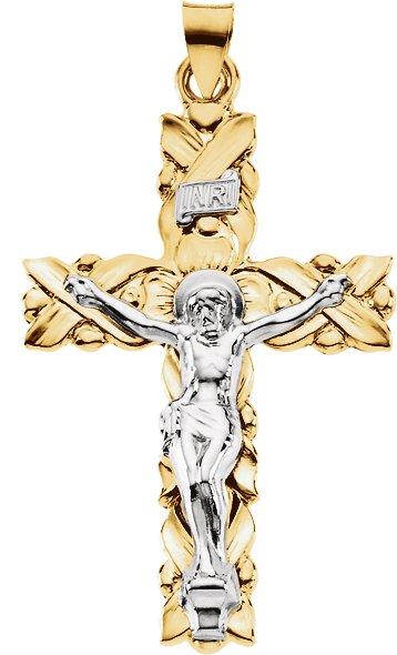 14k yellow & white 41.5x28.5 mm crucifix pendant