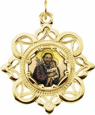 10k yellow 25.75x25.75 mm enameled st. joseph pendant