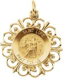 14k yellow 18 mm round st. luke medal