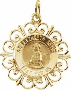 14k yellow 18 mm round st. elizabeth seton medal