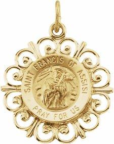 14k yellow 18 mm st. francis of assisi medal