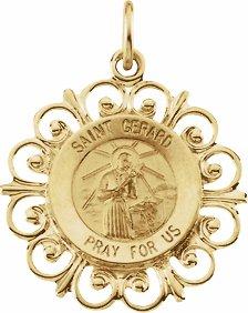 14k yellow 18 mm round st. gerard medal