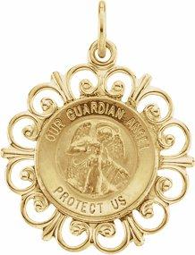 14k yellow 18 mm round guardian angel pendant medal