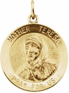 14k yellow 18 mm mother teresa round pendant medal