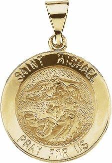 14k yellow 18x18 mm round hollow st. michael medal  