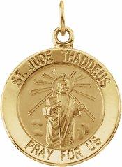 14k yellow 15 mm round st. jude thaddeus medal