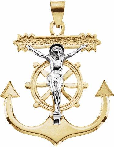 14k yellow & white 31x30 mm mariner's crucifix pendant