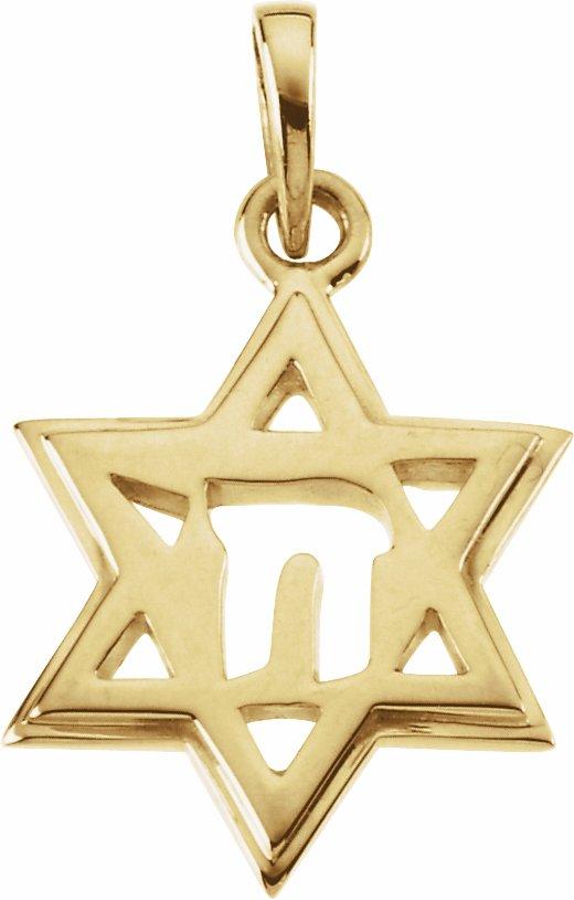 14k yellow 19x14 mm star of david chai pendant 