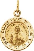 14k yellow 12 mm round sacred heart of jesus medal 