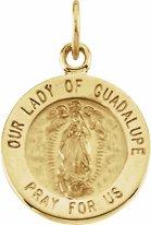 14k yellow 12 mm round our lady of guadalupe medal