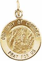 14k yellow 12 mm round our lady of lourdes medal