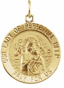 14k yellow 15 mm round our lady of perpetual help medal