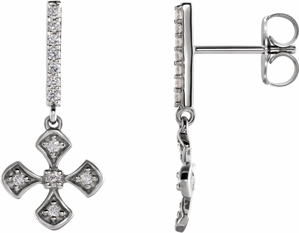 14k white 1/5 ctw diamond cross dangle earrings
