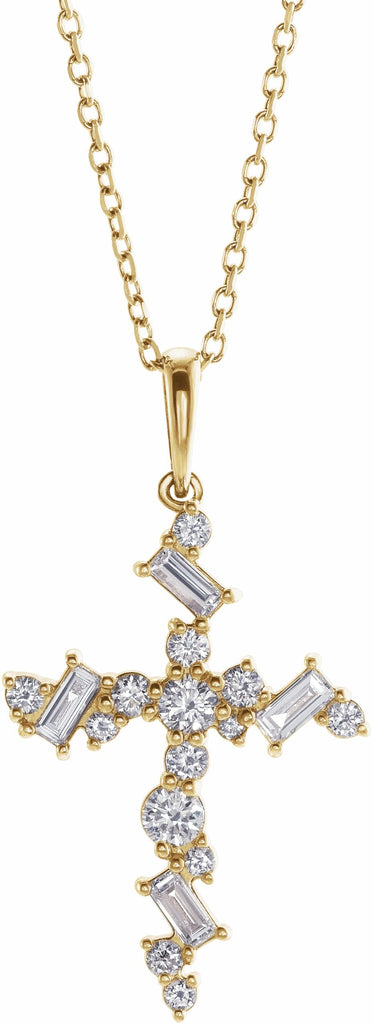 14k yellow 3/8 ctw diamond scattered cross 16-18" necklace