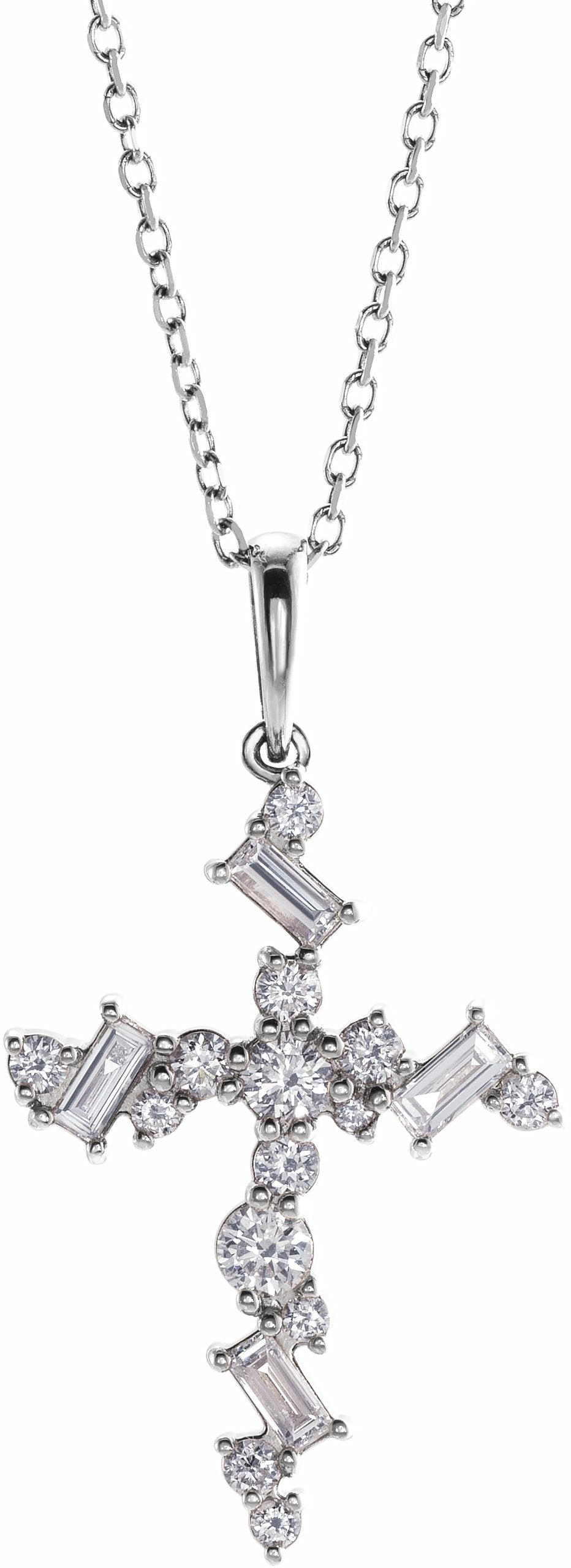 sterling silver 3/8 ctw diamond scattered cross 16-18" necklace