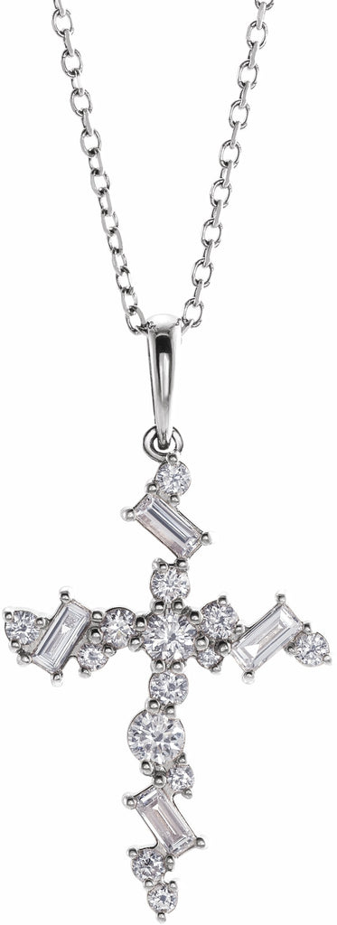 platinum 3/8 ctw diamond scattered cross 16-18" necklace