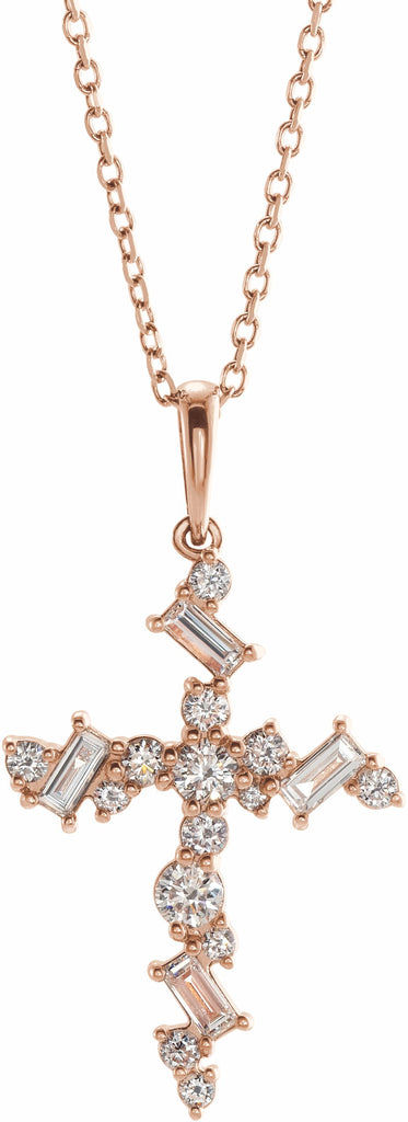 14k rose 3/8 ctw diamond scattered cross 16-18" necklace
