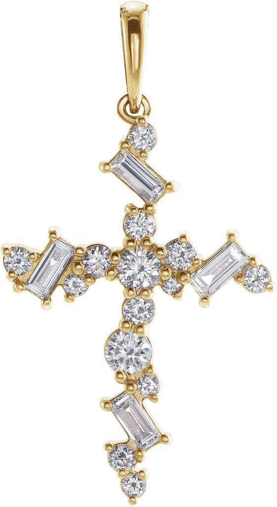 14k yellow 3/8 ctw diamond scattered cross pendant