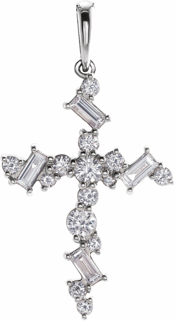 14k white 3/8 ctw diamond scattered cross pendant