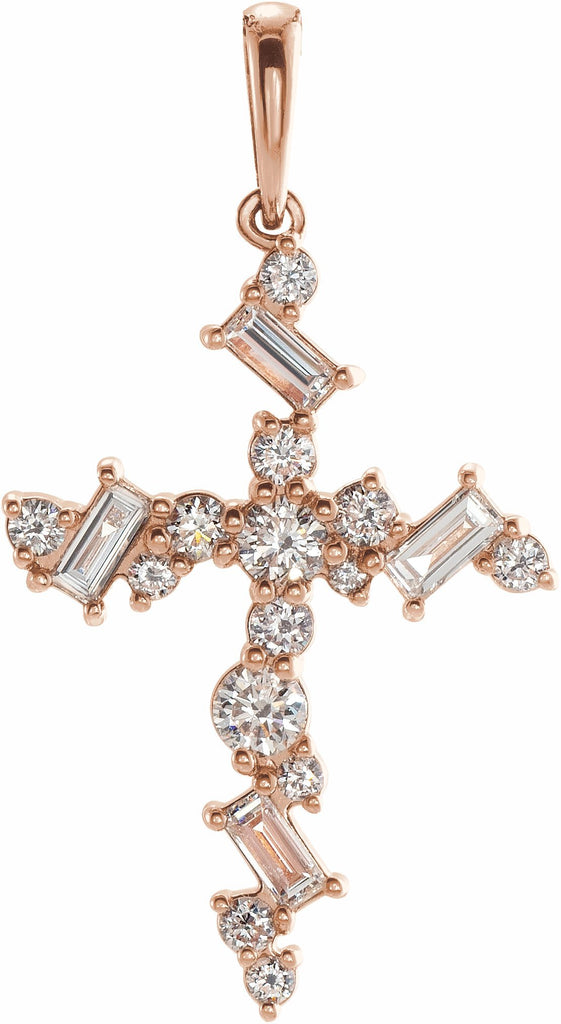 14k rose 3/8 ctw diamond scattered cross pendant