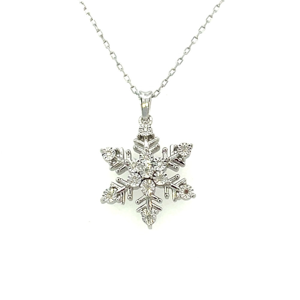 Sterling Silver Diamond Snowflake Pendant 1/20 CTW