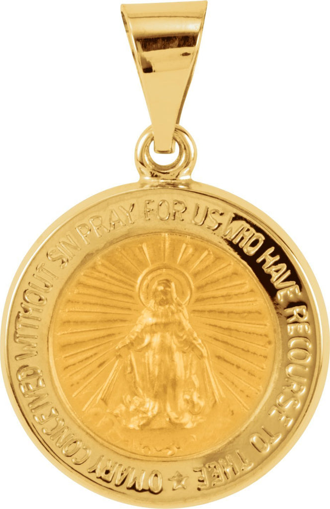 14k yellow 15 mm hollow round miraculous medal