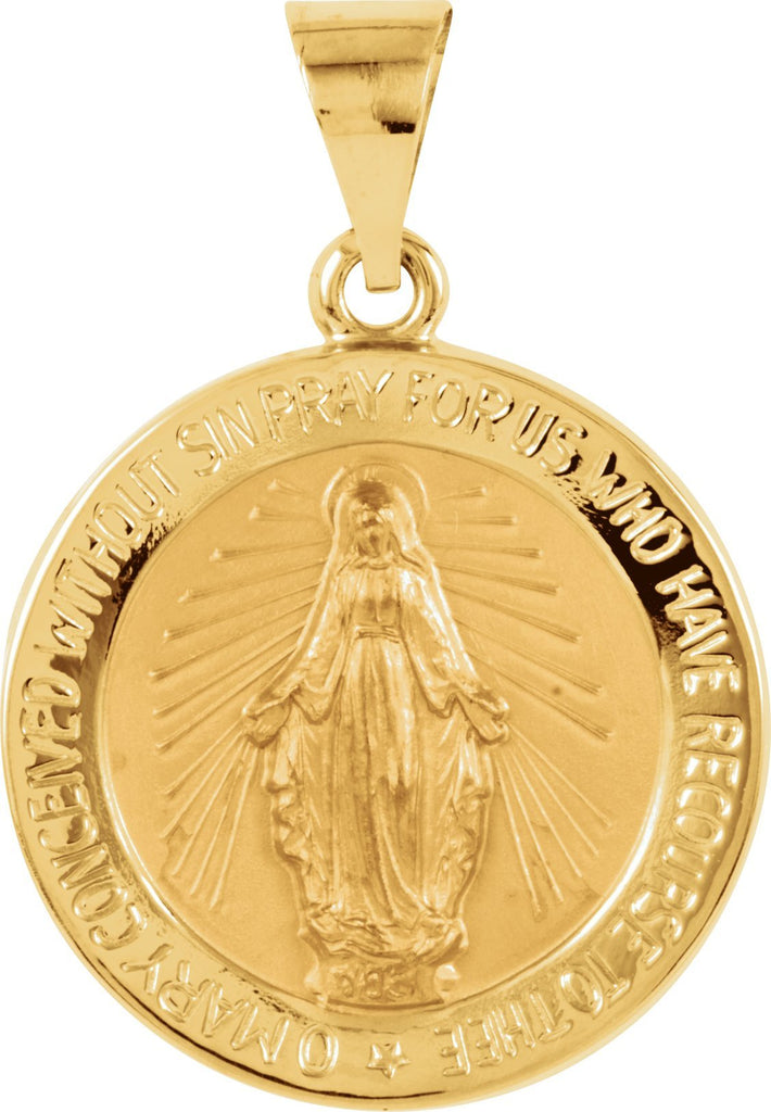 14k yellow 18 mm hollow round miraculous medal