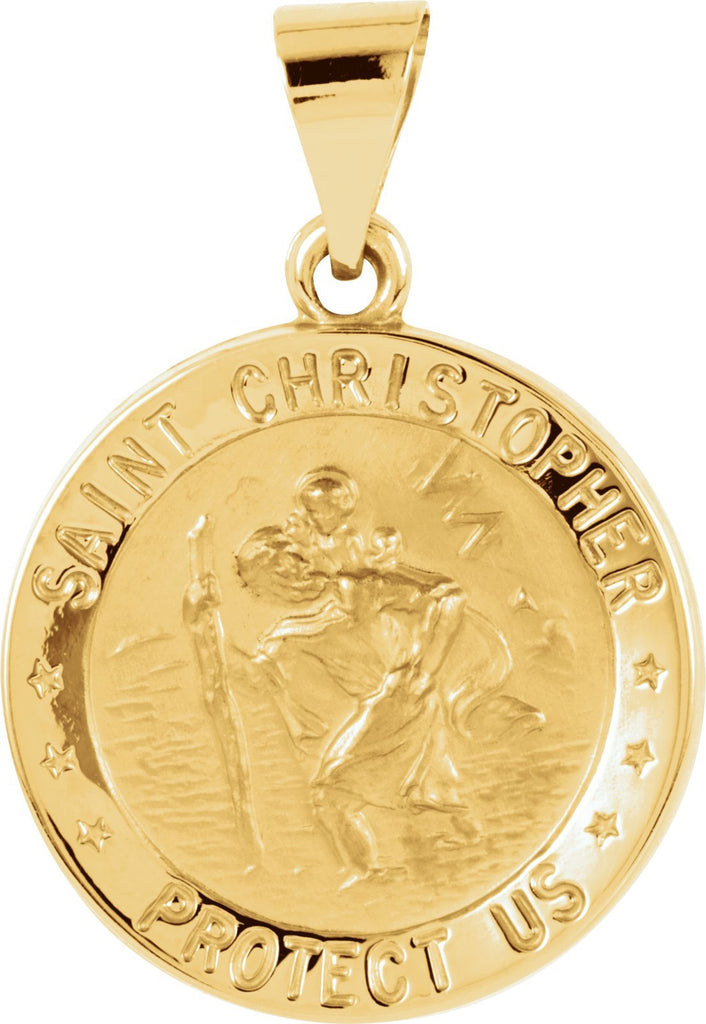 14k yellow 18 mm hollow round st. christopher medal