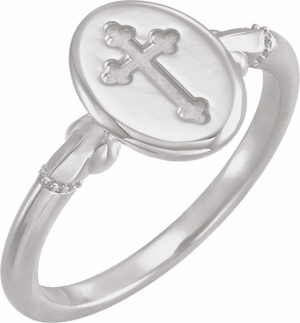 sterling silver 11.5x8.8 mm oval cross signet ring