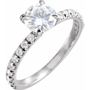 14k white 6.5 mm round forever  moissanite & 1/3 ctw diamond engagement ring  