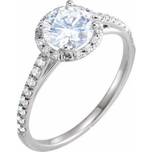 14k white 6.5 mm round forever  moissanite & 1/5 ctw diamond engagement ring  