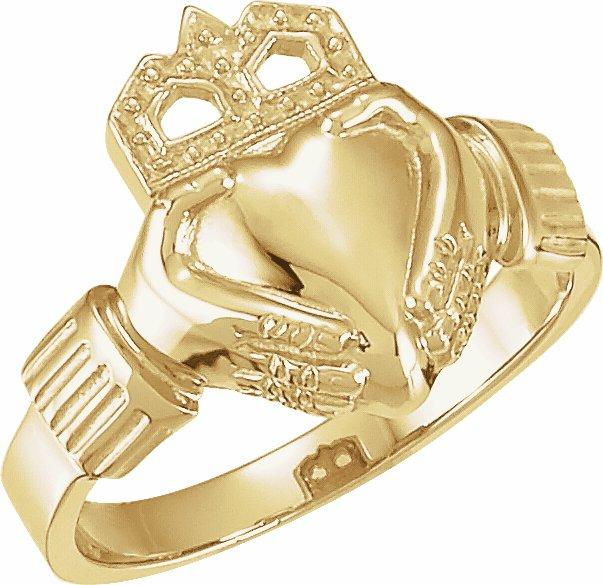 10k yellow 14.5x10.5 mm ladies claddagh ring