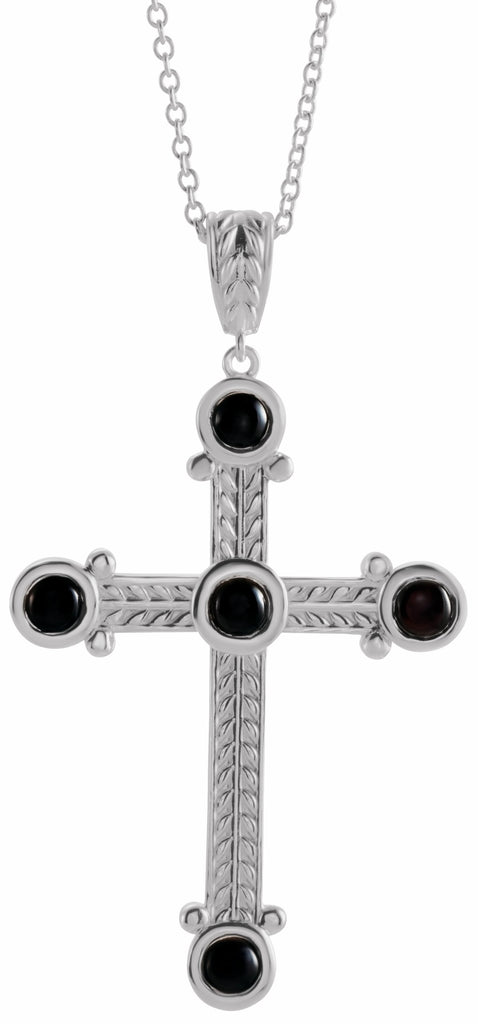 14k white onyx cross 16-18" necklace