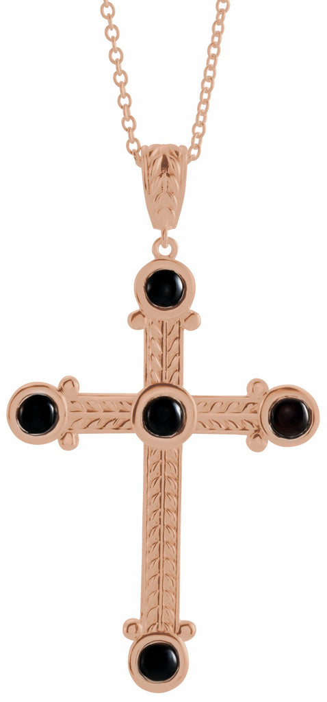 14k rose onyx cross 16-18" necklace