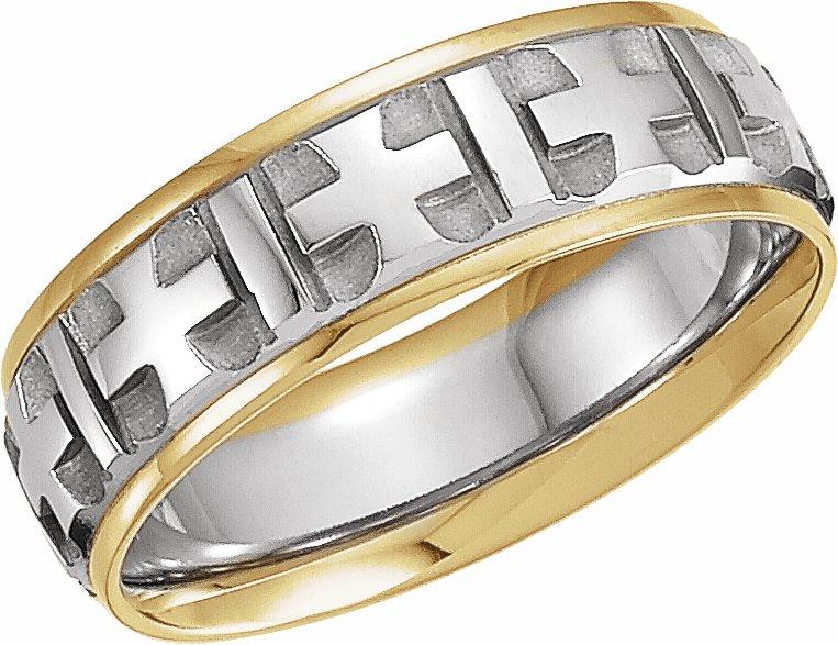 14k white/yellow 7 mm cross pattern band size 5